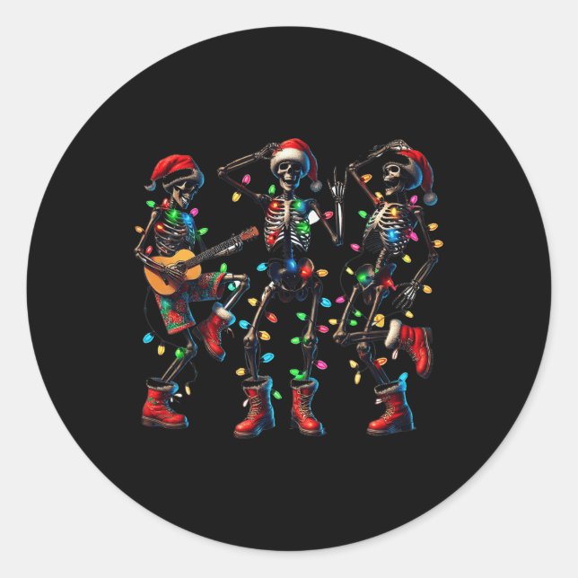 Funny Christmas Skeleton Dancing Xmas Light Music  Classic Round Sticker (Front)