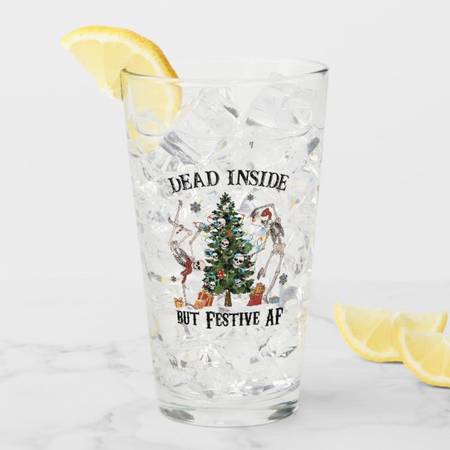 Funny Christmas Skeleton - Dead Inside But Festive Glass (Front Ice)