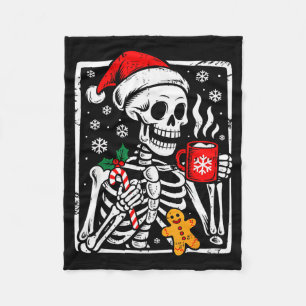 Funny Christmas Skeleton Hot Chocolate Xmas Men Wo Fleece Blanket