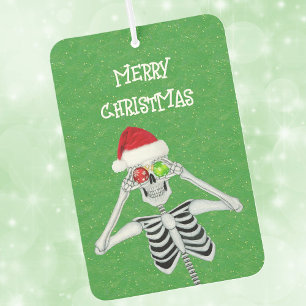 Funny Christmas Skeleton Ornament Eyeballs Green Car Air Freshener