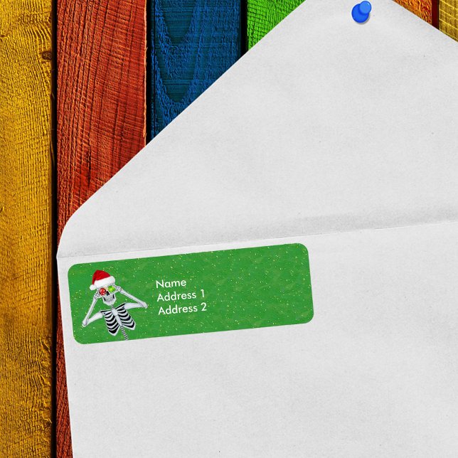 Funny Christmas Skeleton Ornament Eyes Hat Green (Funny Skeleton Christmas return address labels)