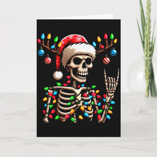 Funny Christmas Skeleton Santa Hat Xmas Vibes For  Card (Front)