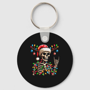 Funny Christmas Skeleton Santa Hat Xmas Vibes For Key Ring