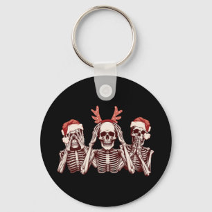 Funny Christmas Skeleton See Hear Speak No Evil  Key Ring