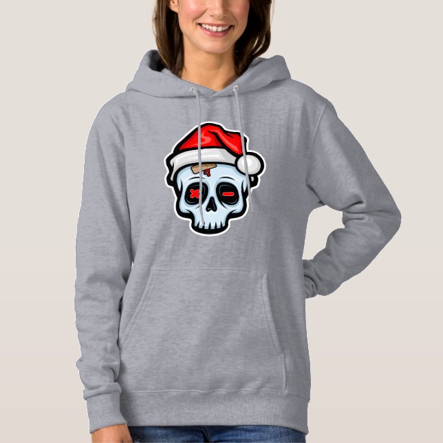 Funny Christmas Skull, Cartoon Style Hoodie (Front)