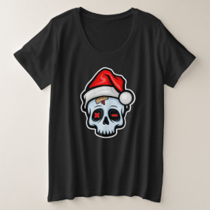 Funny Christmas Skull, Cartoon Style Plus Size T-Shirt
