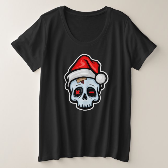 Funny Christmas Skull, Cartoon Style Plus Size T-Shirt (Design Front)