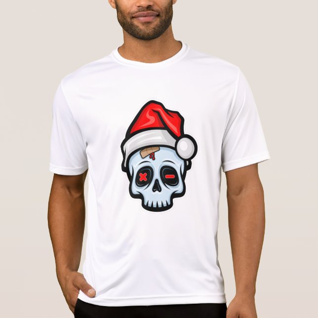 Funny Christmas Skull, Cartoon Style T-Shirt (Front)