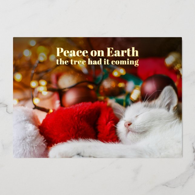 Funny Christmas Sleeping Cat Peace on Earth  (Front)