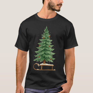 Funny Christmas Sleigh Christmas Tree 2025 Family T-Shirt