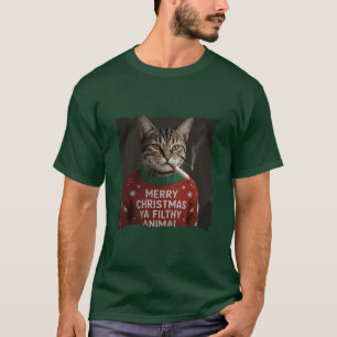Funny Christmas Smoking Cat Sarcastic Holiday Meme T-Shirt