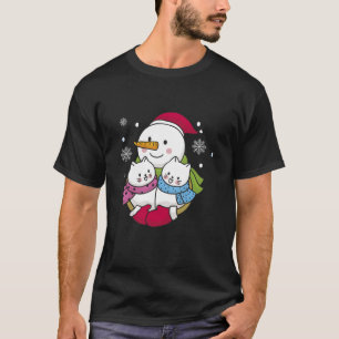 Funny Christmas Snowman and Cats Cute Santa Men Wo T-Shirt
