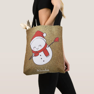 Funny Christmas Snowman Dabbing Tote Bag
