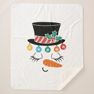 Funny Christmas Snowman Face Hat Sherpa Blanket