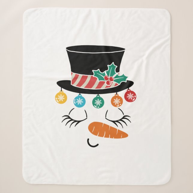 Funny Christmas Snowman Face Hat Sherpa Blanket (Front)