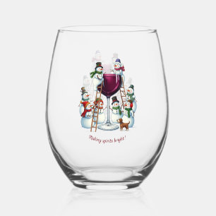 Funny Christmas snowman Holiday  Stemless Wine Glass