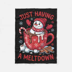 Funny Christmas Snowman Hot Chocolate Just Having  Fleece Blanket