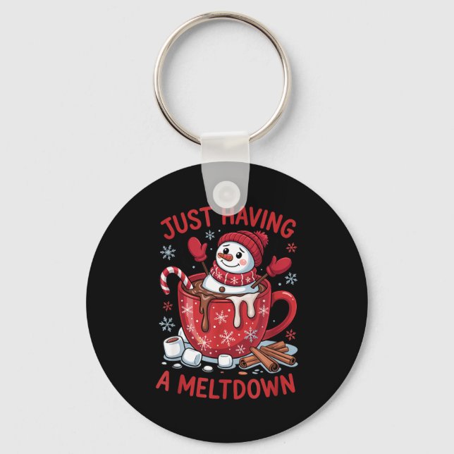 Funny Christmas Snowman Hot Chocolate Just Having  Key Ring (Front)