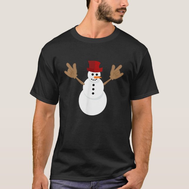 Funny Christmas Snowman Kids ASL Sign Language I L T-Shirt (Front)