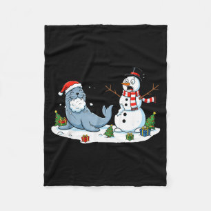 Funny Christmas Snowman Sea Lion Xmas Mens Womens Fleece Blanket