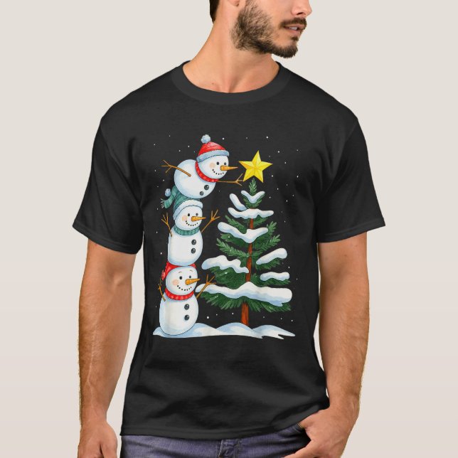 Funny Christmas Snowman Topper Tree Holiday Family T-Shirt (Front)