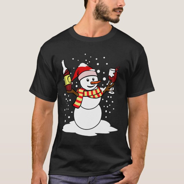 Funny Christmas Snowman Wine Gift For Wine Lover T-Shirt (Front)