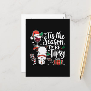 Funny Christmas snowman wine Holiday Postcard