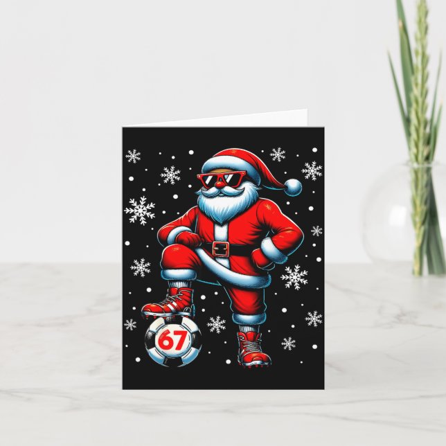 Funny Christmas Soccer Cool Santa Claus 6 7 Meme T Card (Front)