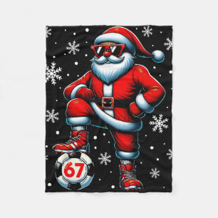 Funny Christmas Soccer Cool Santa Claus 6 7 Meme T Fleece Blanket