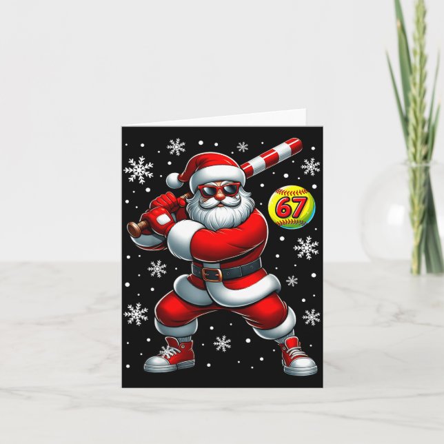 Funny Christmas Softball Cool Santa Claus 6 7 Meme Card (Front)