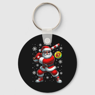 Funny Christmas Softball Cool Santa Claus 6 7 Meme Key Ring