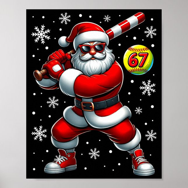 Funny Christmas Softball Cool Santa Claus 6 7 Meme Poster (Front)