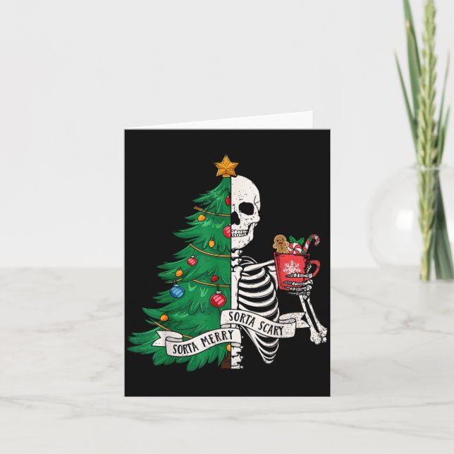 Funny Christmas Sorta Merry Sorta Y Skeleton Xmas  Card (Front)