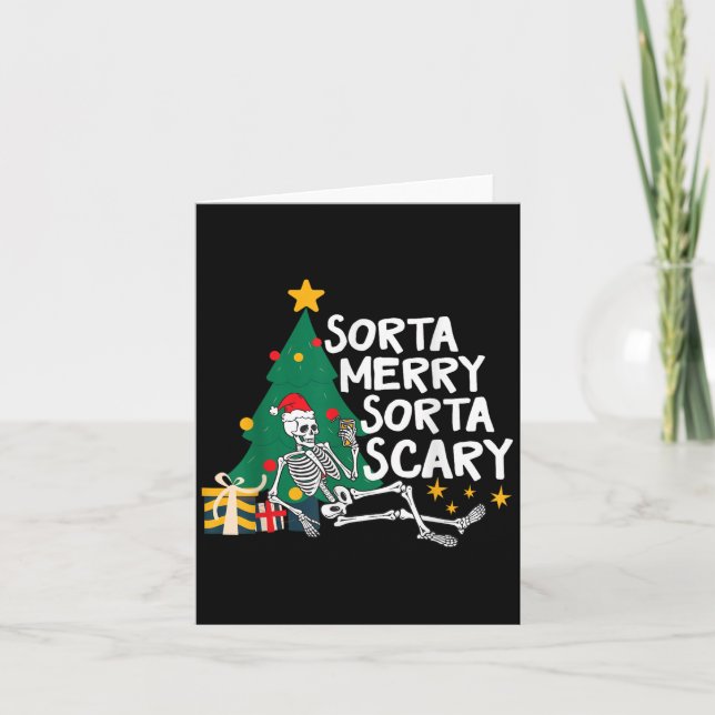 Funny Christmas Sorta Merry Sorta Y Xmas Tree Skel Card (Front)