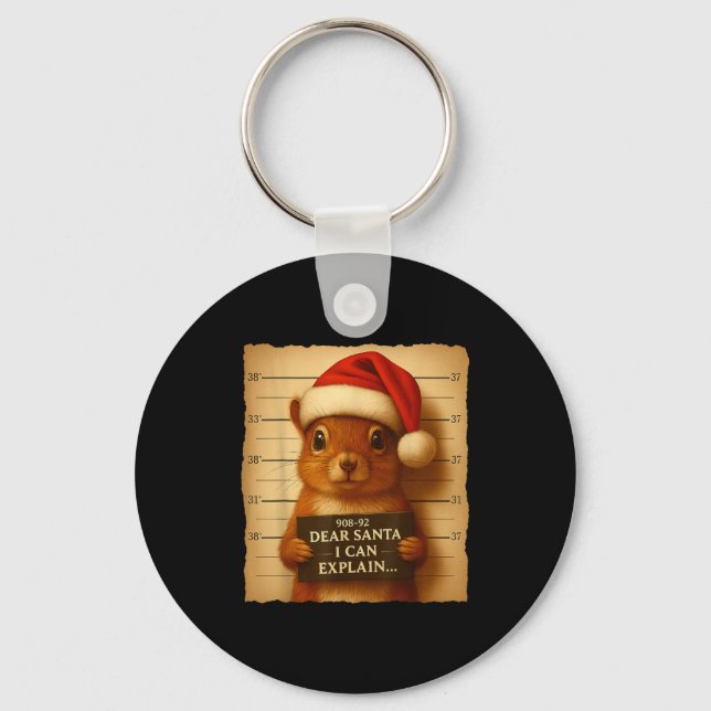 Funny Christmas Squirrel - Cute Squirrel Santa Hat Key Ring (Front)