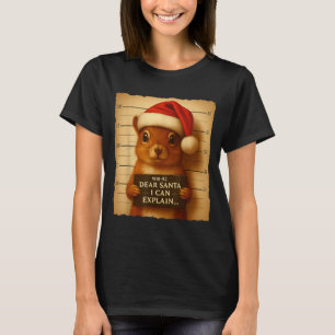 Funny Christmas Squirrel - Cute Squirrel Santa Hat T-Shirt