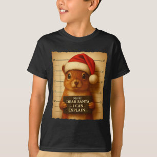 Funny Christmas Squirrel - Cute Squirrel Santa Hat T-Shirt