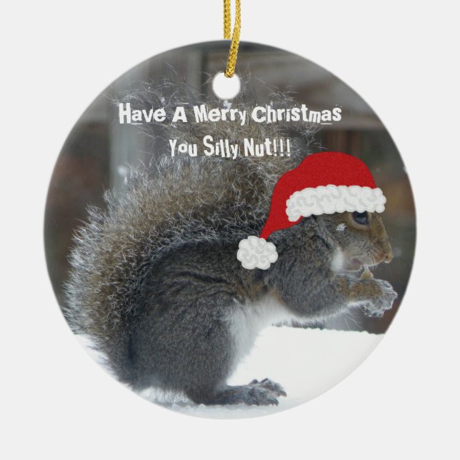 Funny Christmas Squirrel Ornament (Front)