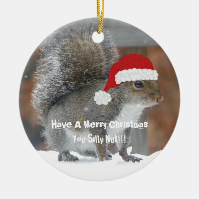 Funny Christmas Squirrel Ornament (Front)
