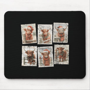 Funny Christmas Stamp Highland Cow Lover Merry Xma Mouse Pad