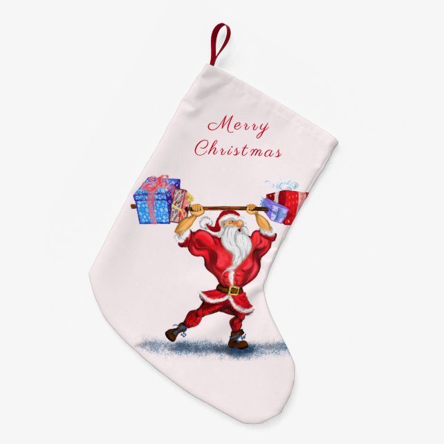 Funny Christmas Stocking Bodybuilder Santa Claus (Front (Hanging))