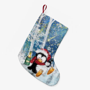 Funny Christmas Stocking with Happy Party Penguin