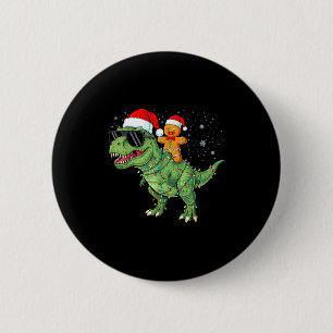 Funny Christmas T Rex Dinosaur Gingerbread Lights 6 Cm Round Badge