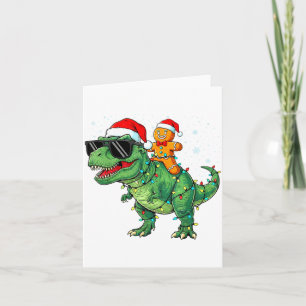 Funny Christmas T Rex Dinosaur Gingerbread Lights Card