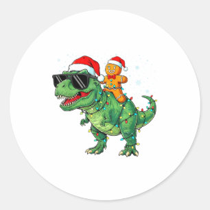 Funny Christmas T Rex Dinosaur Gingerbread Lights  Classic Round Sticker