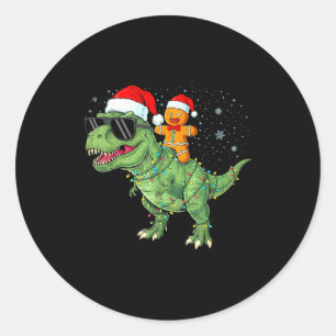 Funny Christmas T Rex Dinosaur Gingerbread Lights  Classic Round Sticker