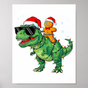 Funny Christmas T Rex Dinosaur Gingerbread Lights Poster