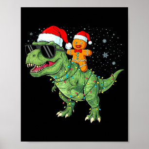 Funny Christmas T Rex Dinosaur Gingerbread Lights Poster