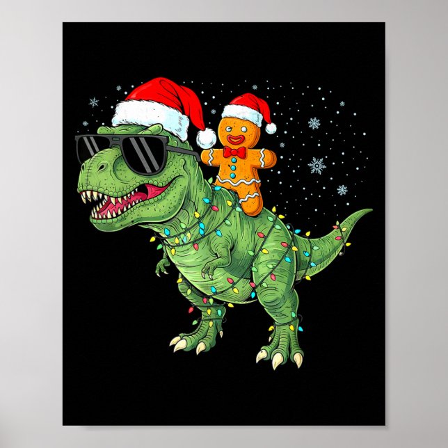 Funny Christmas T Rex Dinosaur Gingerbread Lights  Poster (Front)