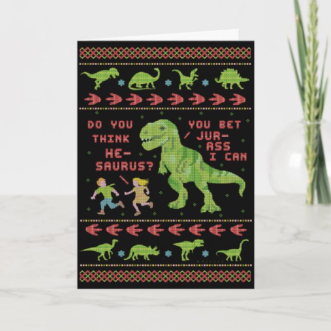 Funny Christmas T Rex Dinosaur Pun Humour Faux Card (Front)
